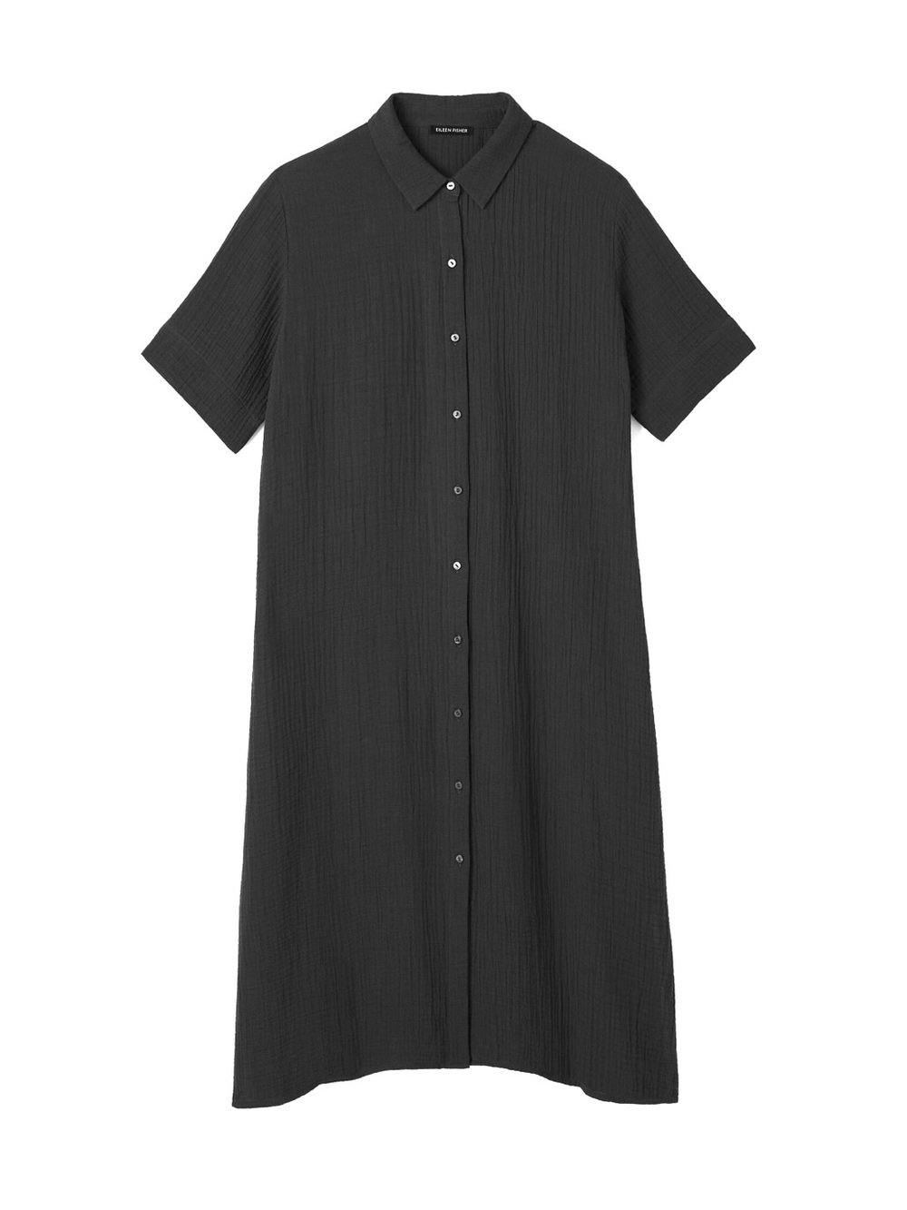 EILEEN FISHER ‘Organic Cotton Lofty Gauze Classic Collar Shirtdress’ in Black